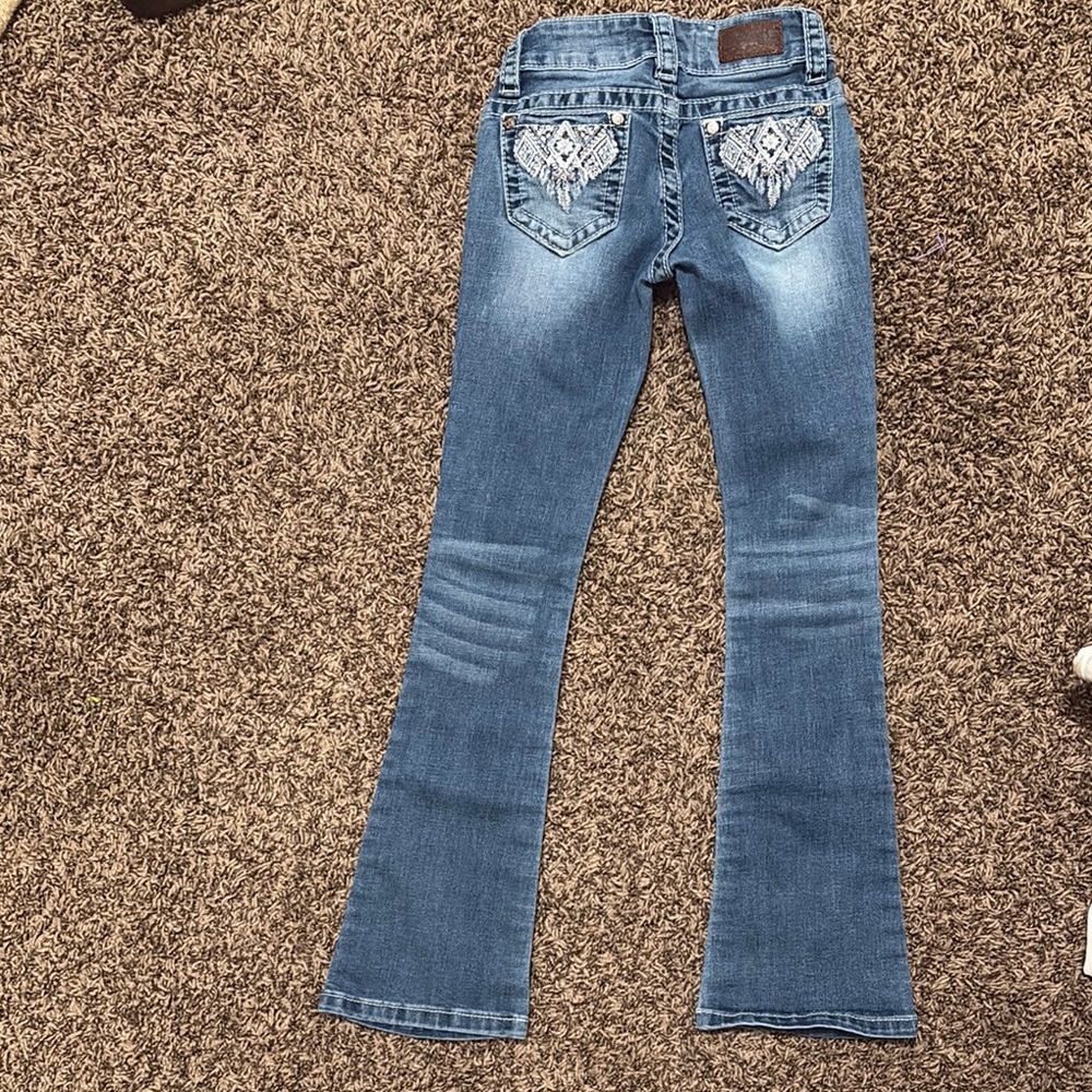 Shyanne Blue Flare Jeans with Embroidered Pockets